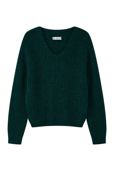 Immy V-neck Basic Alpaca Wool Knit Jumper  - Forest