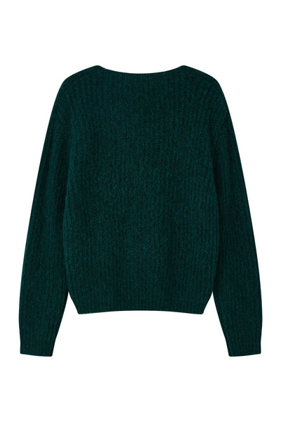 Immy V-neck Basic Alpaca Wool Knit Jumper  - Forest