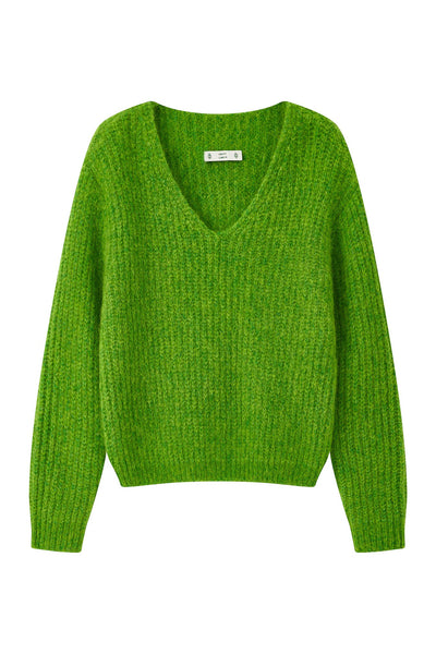 Immy V-neck Basic Alpaca wool  Knit Jumper - Green