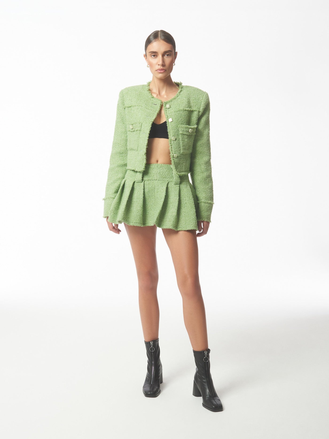 SOUR FIGS Bouclé Tweed Jacket in Pistachio Green