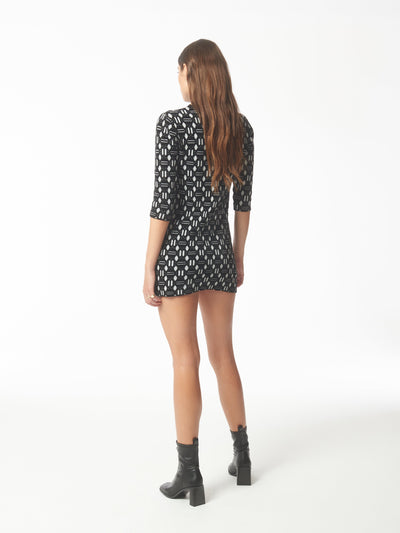 Geometric Jacquard Knit Dress in Black and White