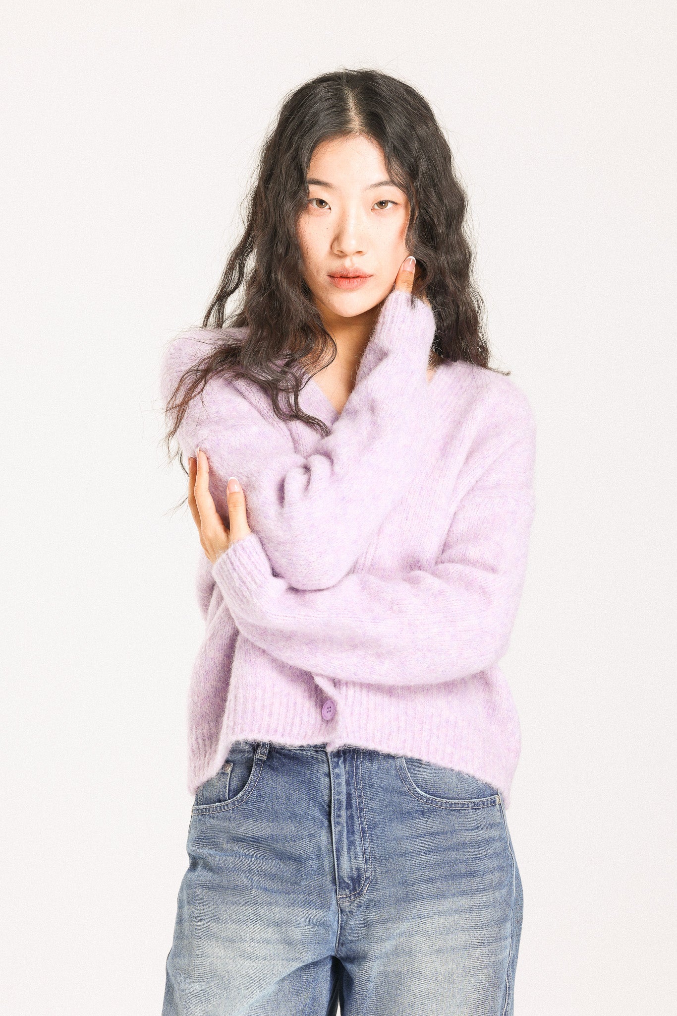 Lara Alpaca wool  Knit Cardigan - Purple