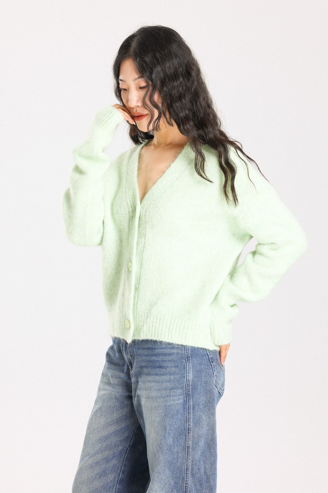 Lara Alpaca wool  Knit Cardigan  - Lime