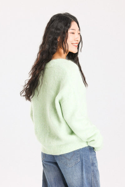 Lara Alpaca wool  Knit Cardigan  - Lime