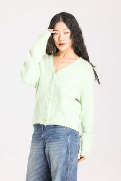 Lara Alpaca wool  Knit Cardigan  - Lime