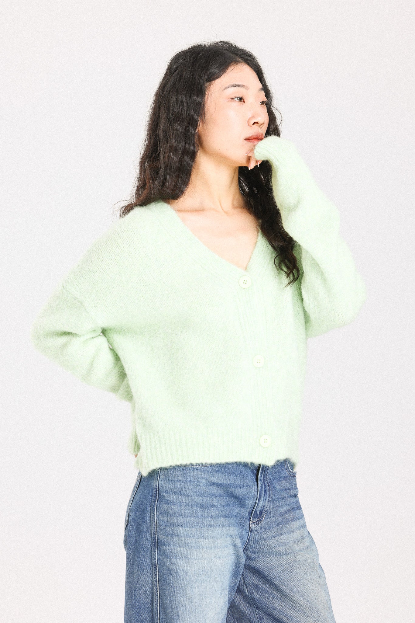 Lara Alpaca wool  Knit Cardigan  - Lime