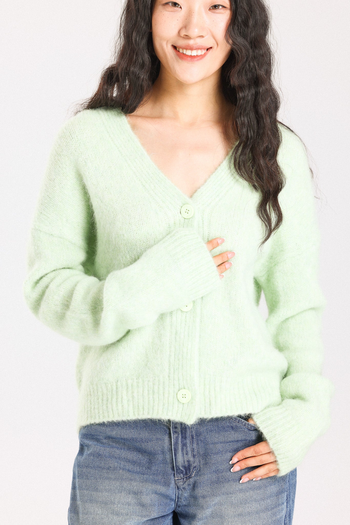 Lara Alpaca wool  Knit Cardigan  - Lime