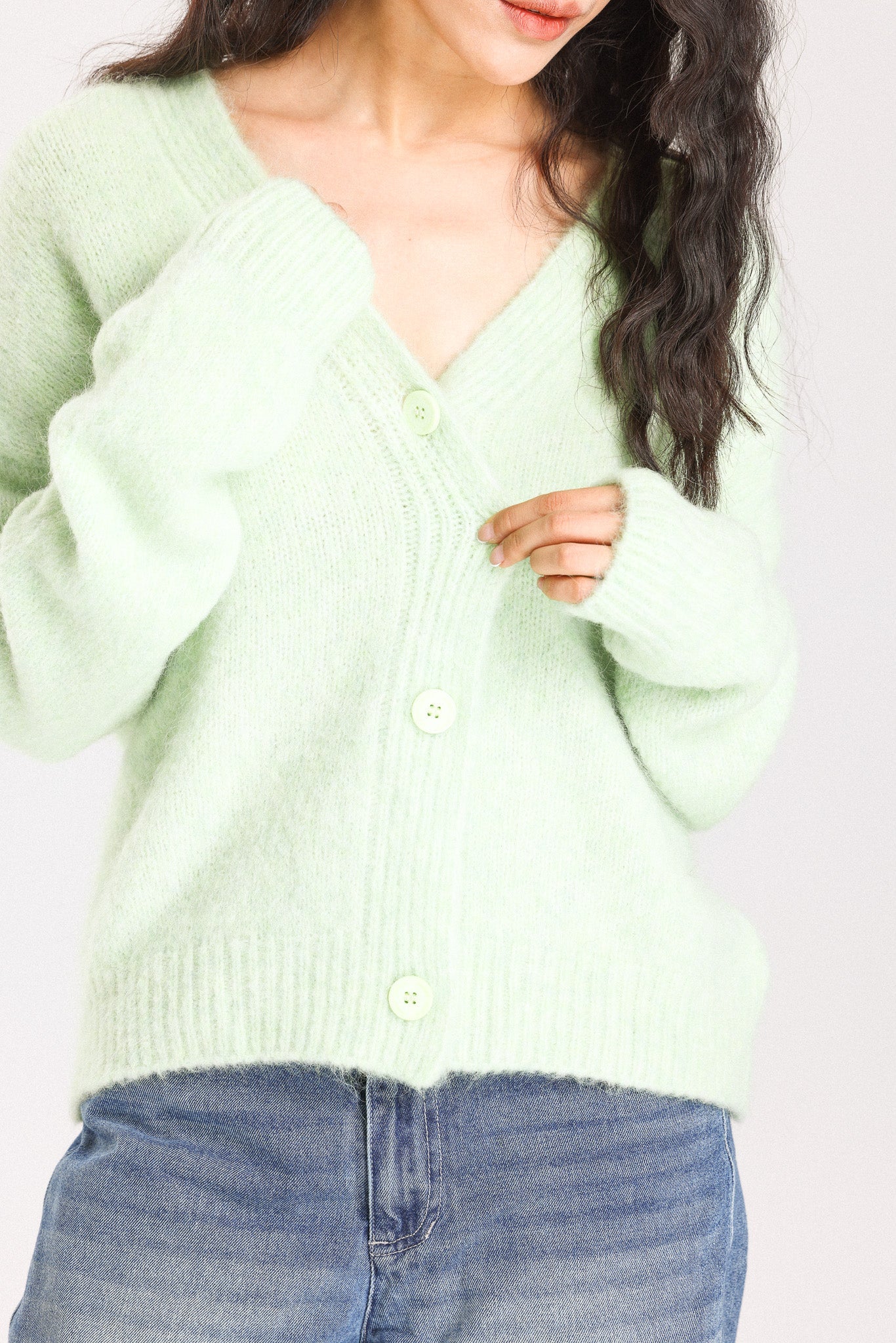 Lara Alpaca wool  Knit Cardigan  - Lime