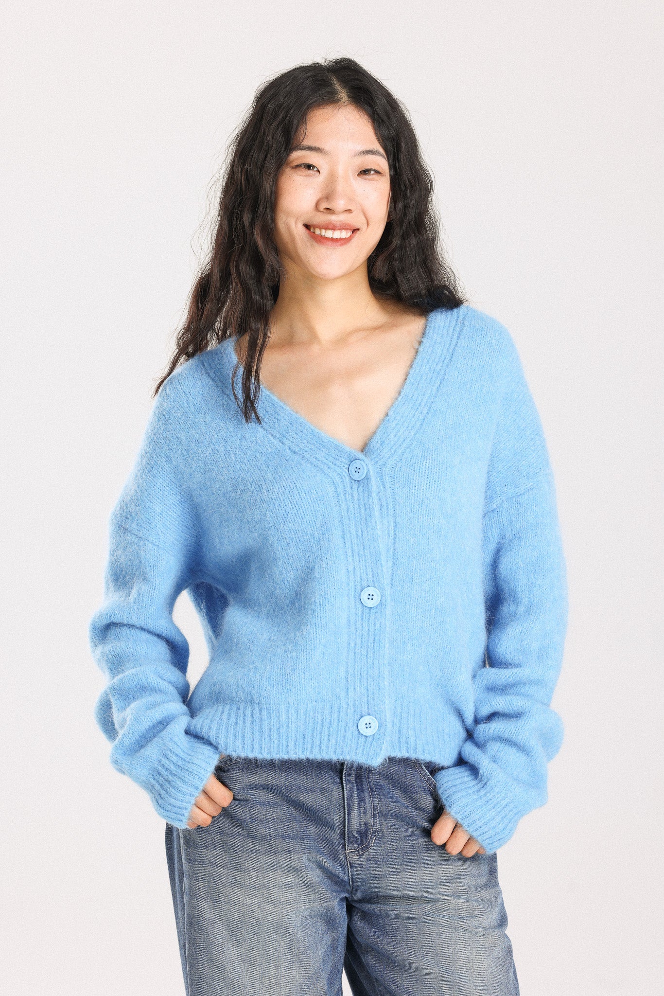 Lara Alpaca wool  Knit Cardigan - Sky