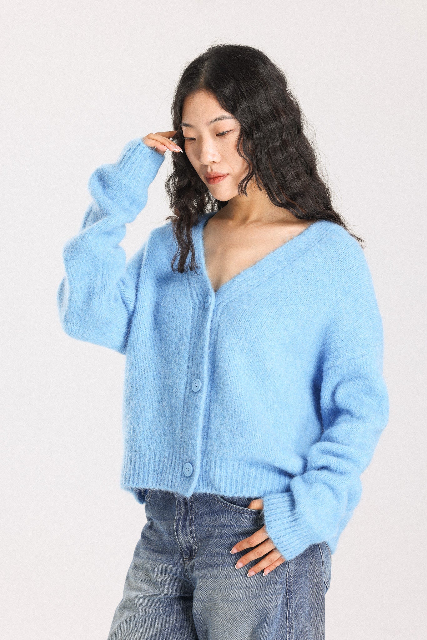 Lara Alpaca wool  Knit Cardigan - Sky