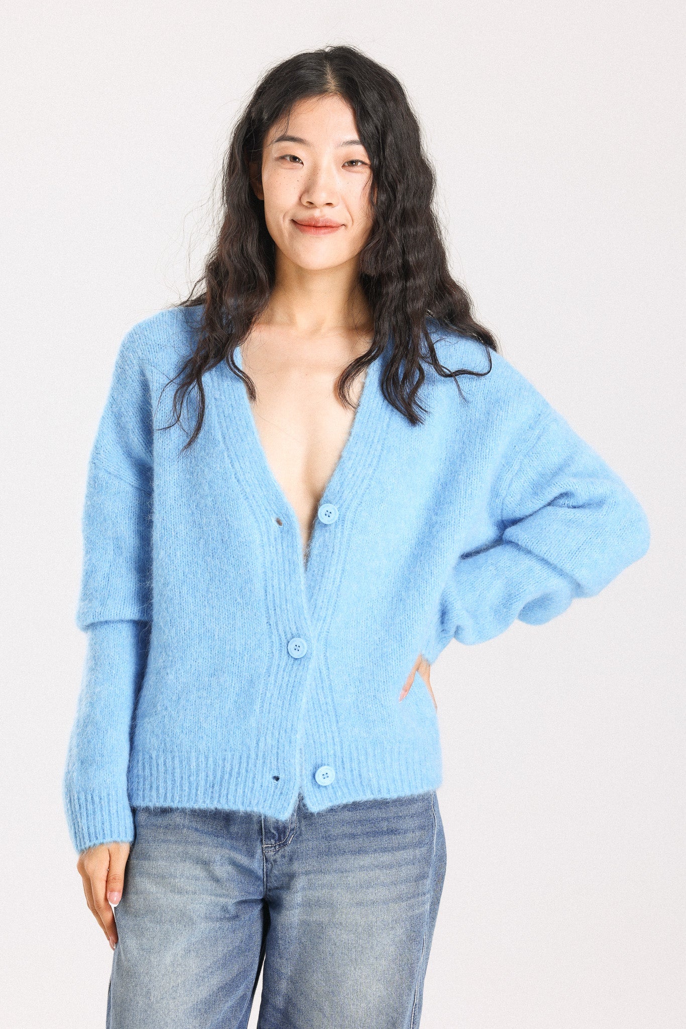 Lara Alpaca Wool Knit Cardigan - Sky