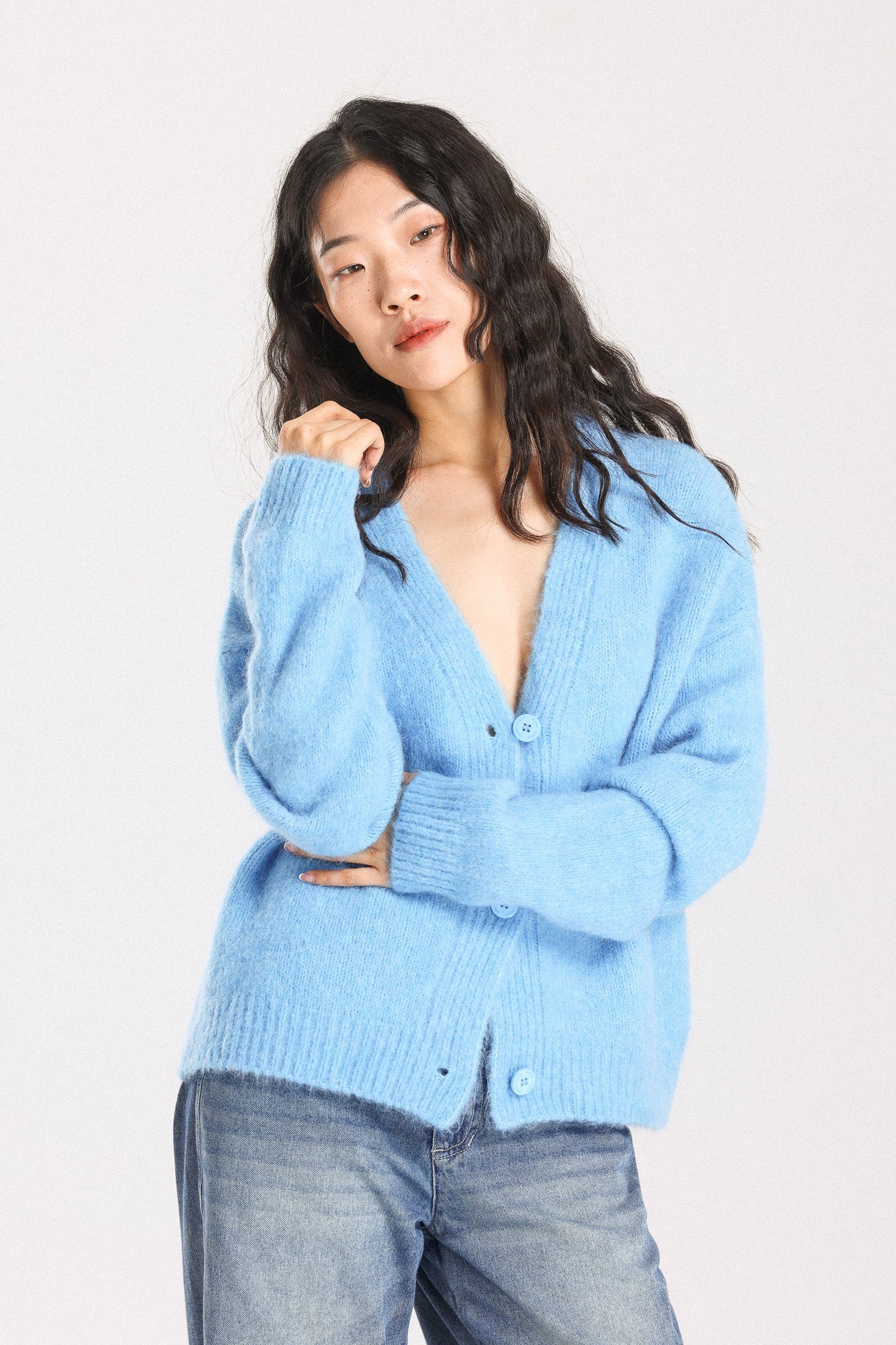 Lara Alpaca wool  Knit Cardigan - Sky