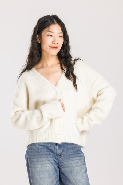 Lara Alpaca Wool Knit Cardigan - White