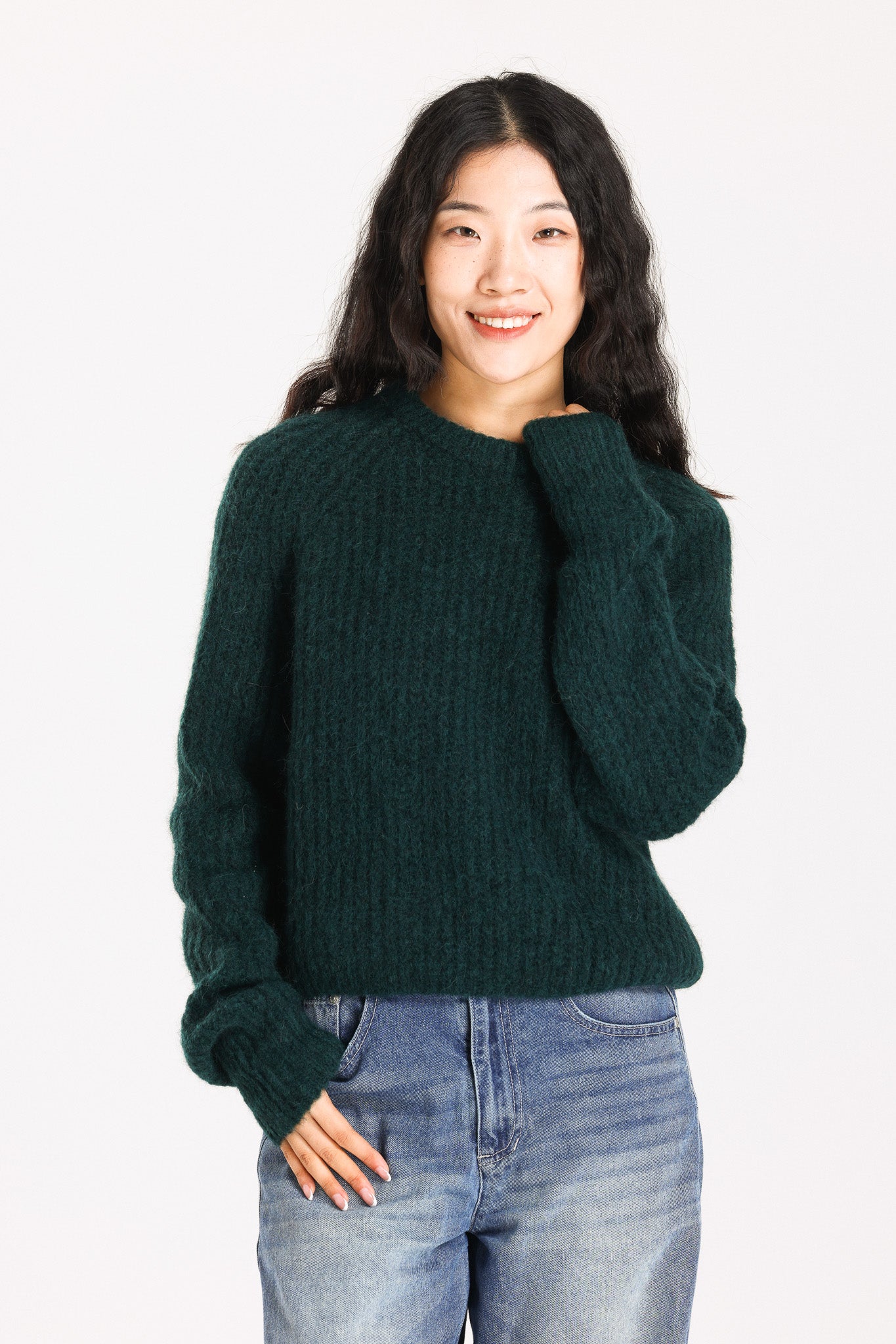 Janet Ribbed Alpaca wool  Knit Jumper  - Forest