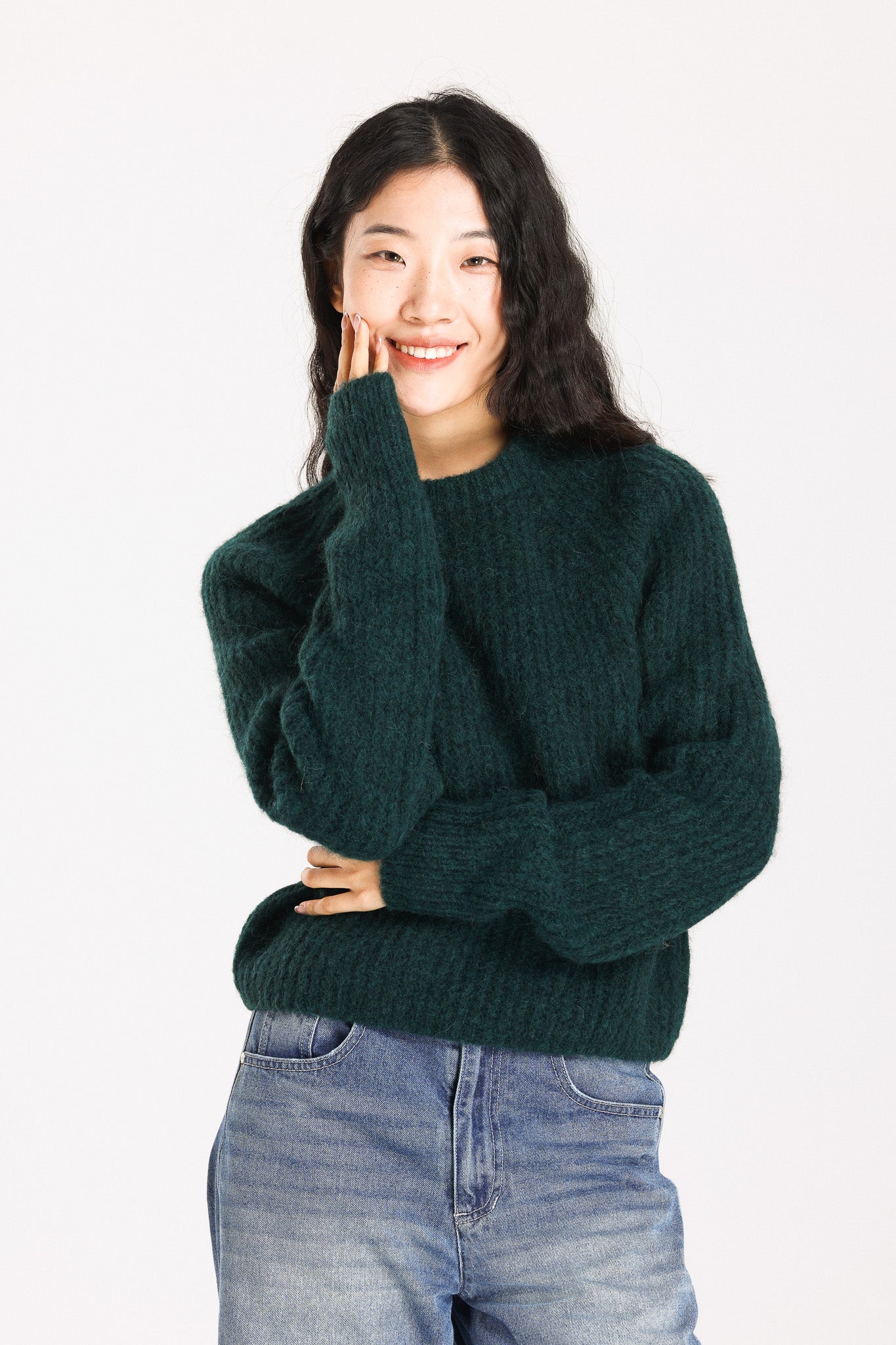 Janet Ribbed Alpaca wool  Knit Jumper  - Forest