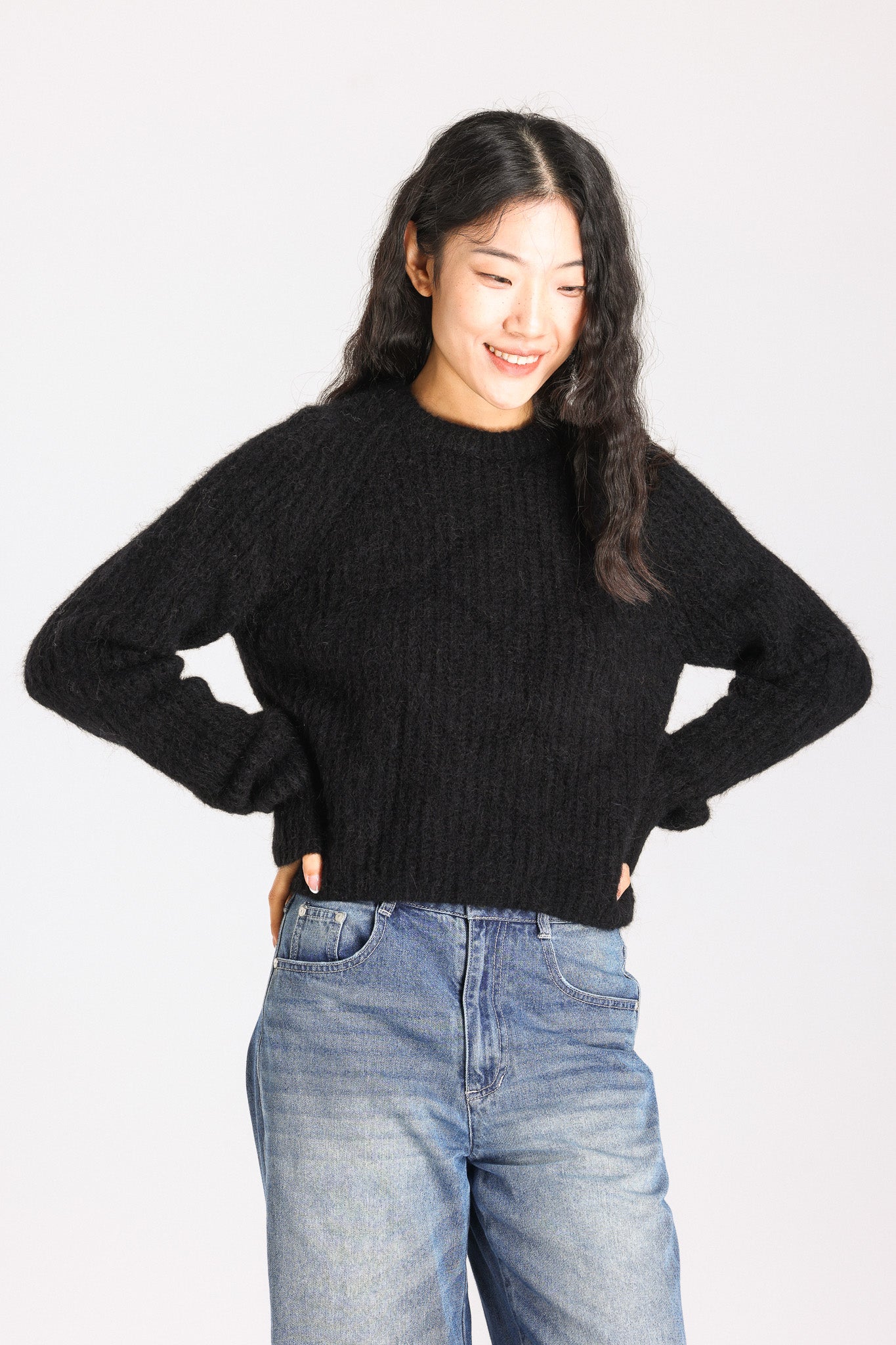 Janet Ribbed Alpaca wool  Knit Jumper - Black