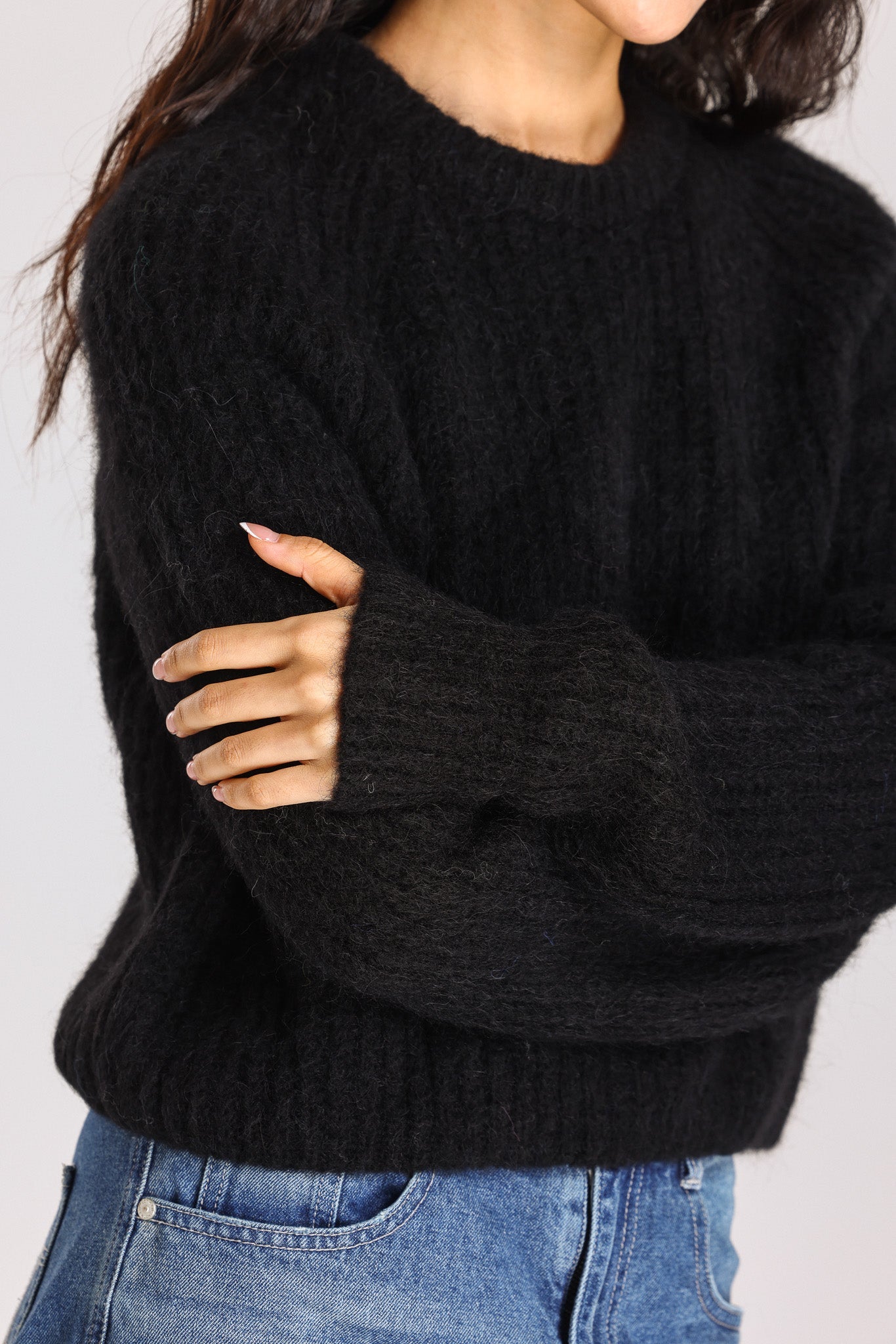 Janet Ribbed Alpaca Wool Knit Jumper - Black