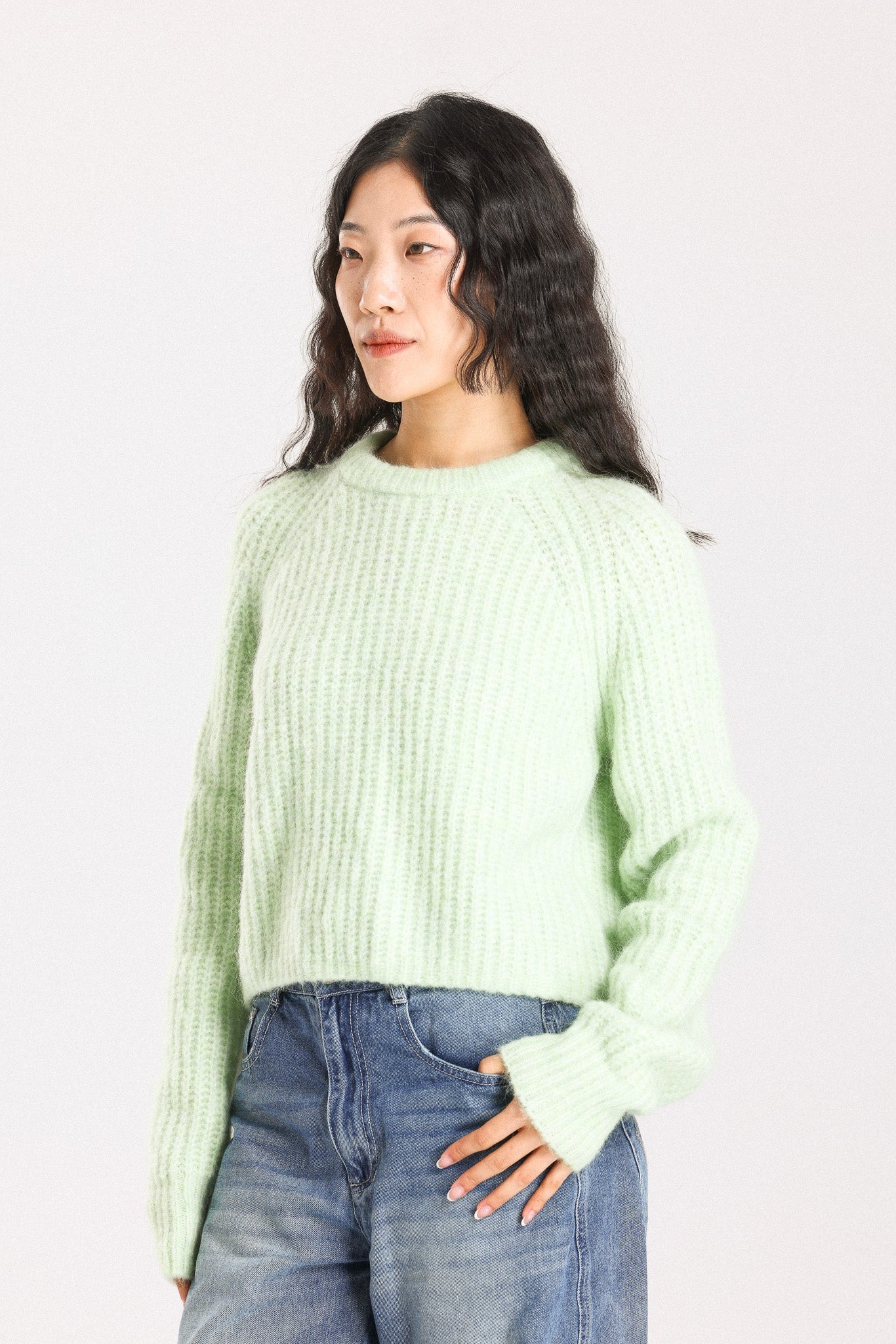 Janet Ribbed Alpaca wool  Knit Jumper  - Lime