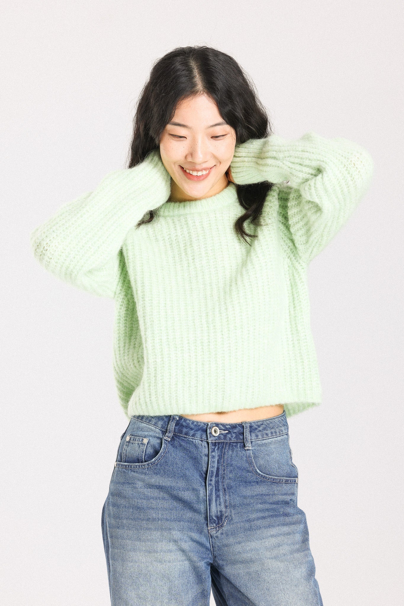 Janet Ribbed Alpaca wool  Knit Jumper  - Lime