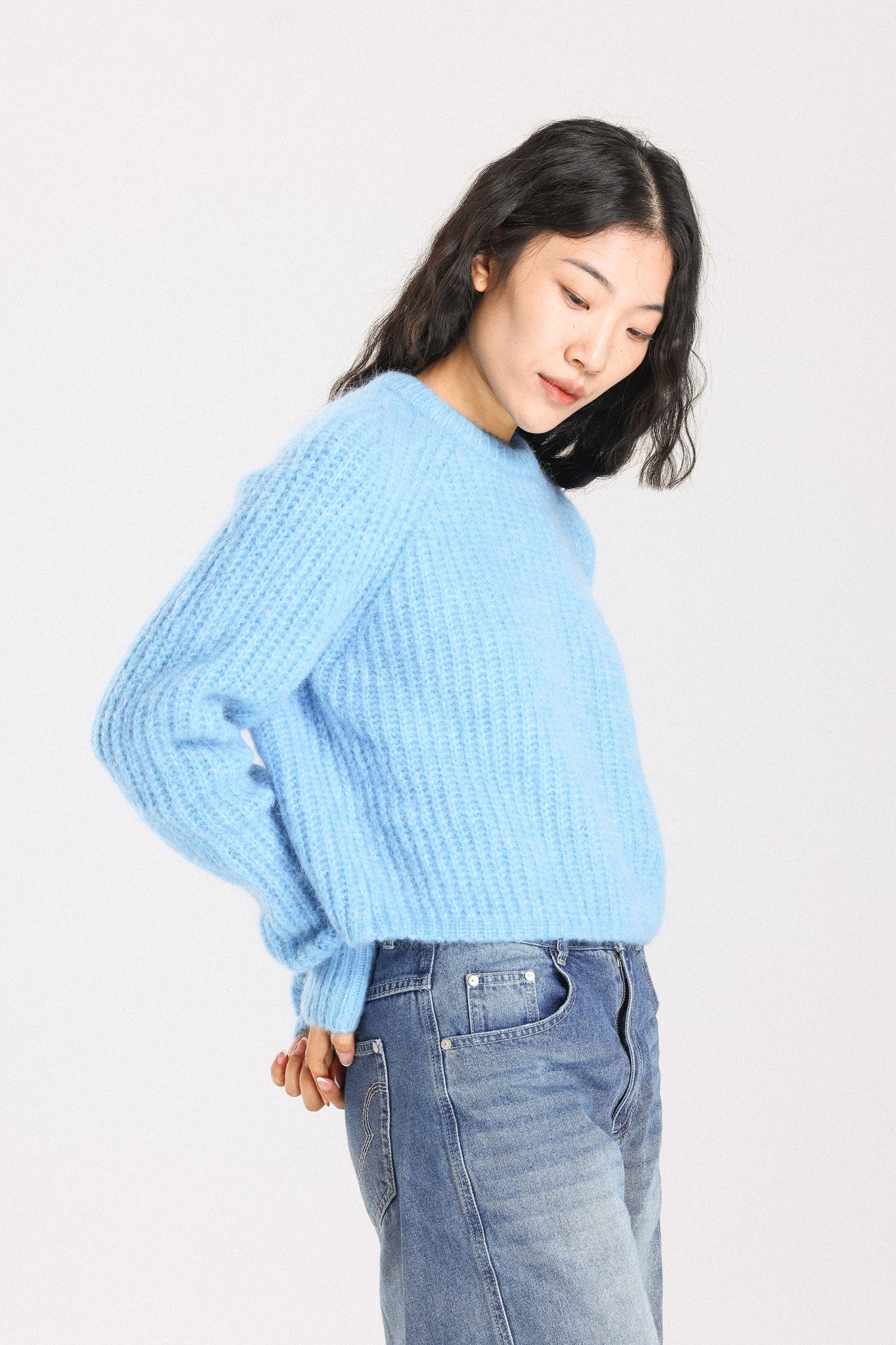 Janet Ribbed Alpaca Wool Knit Jumper - Sky