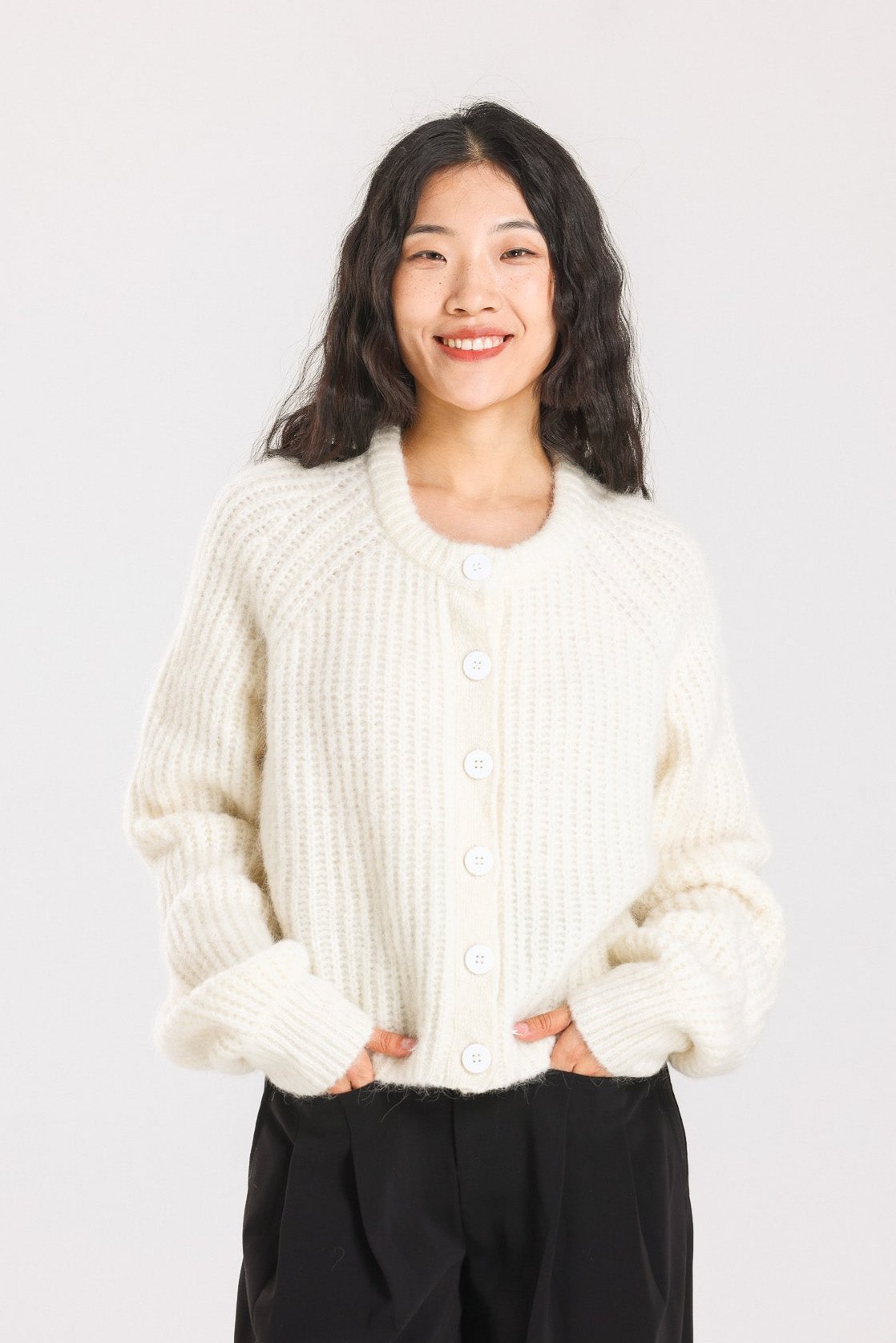 Janet Ribbed Alpaca wool  Knit Cardigan - Cream