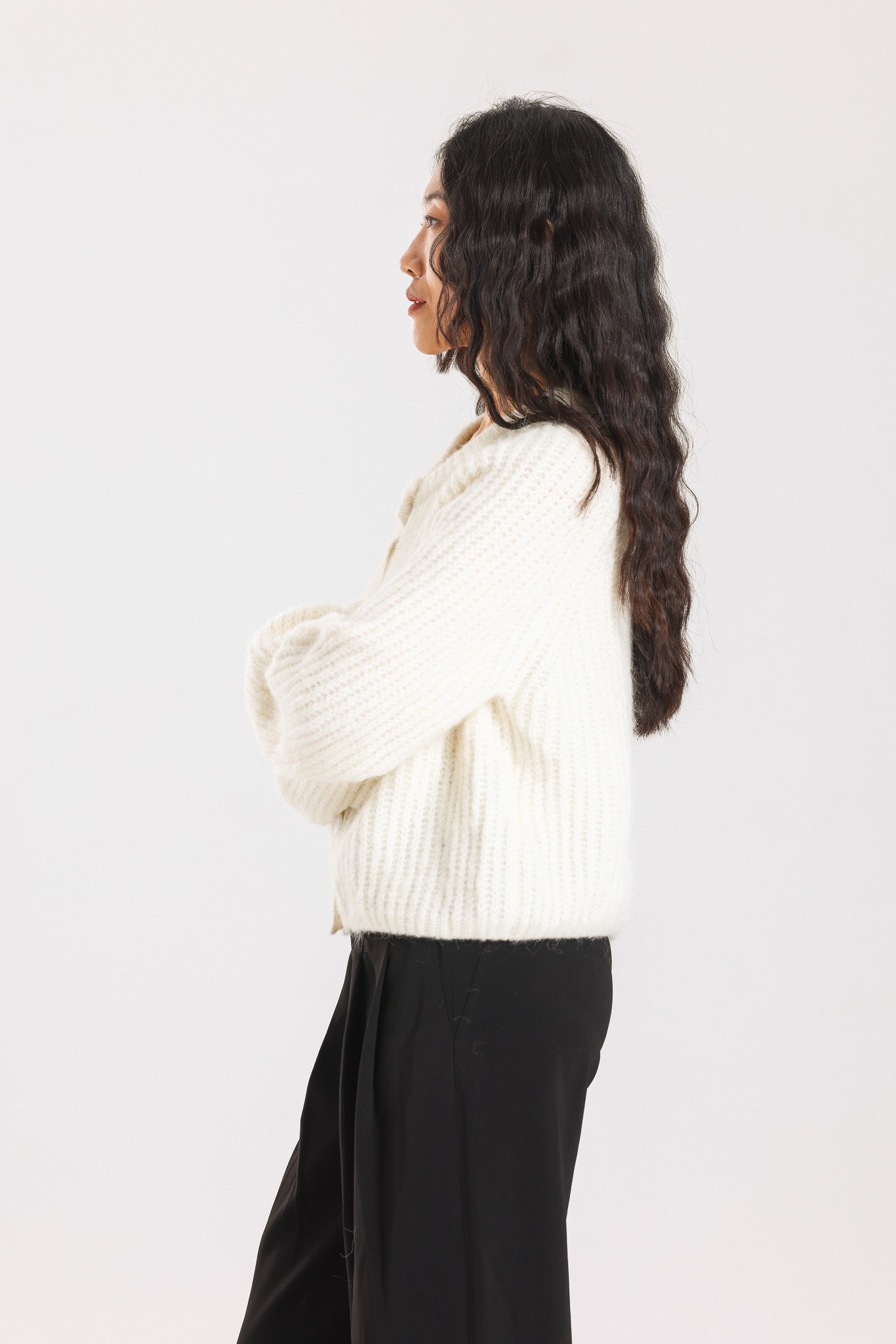 Janet Ribbed Alpaca wool  Knit Cardigan - Cream