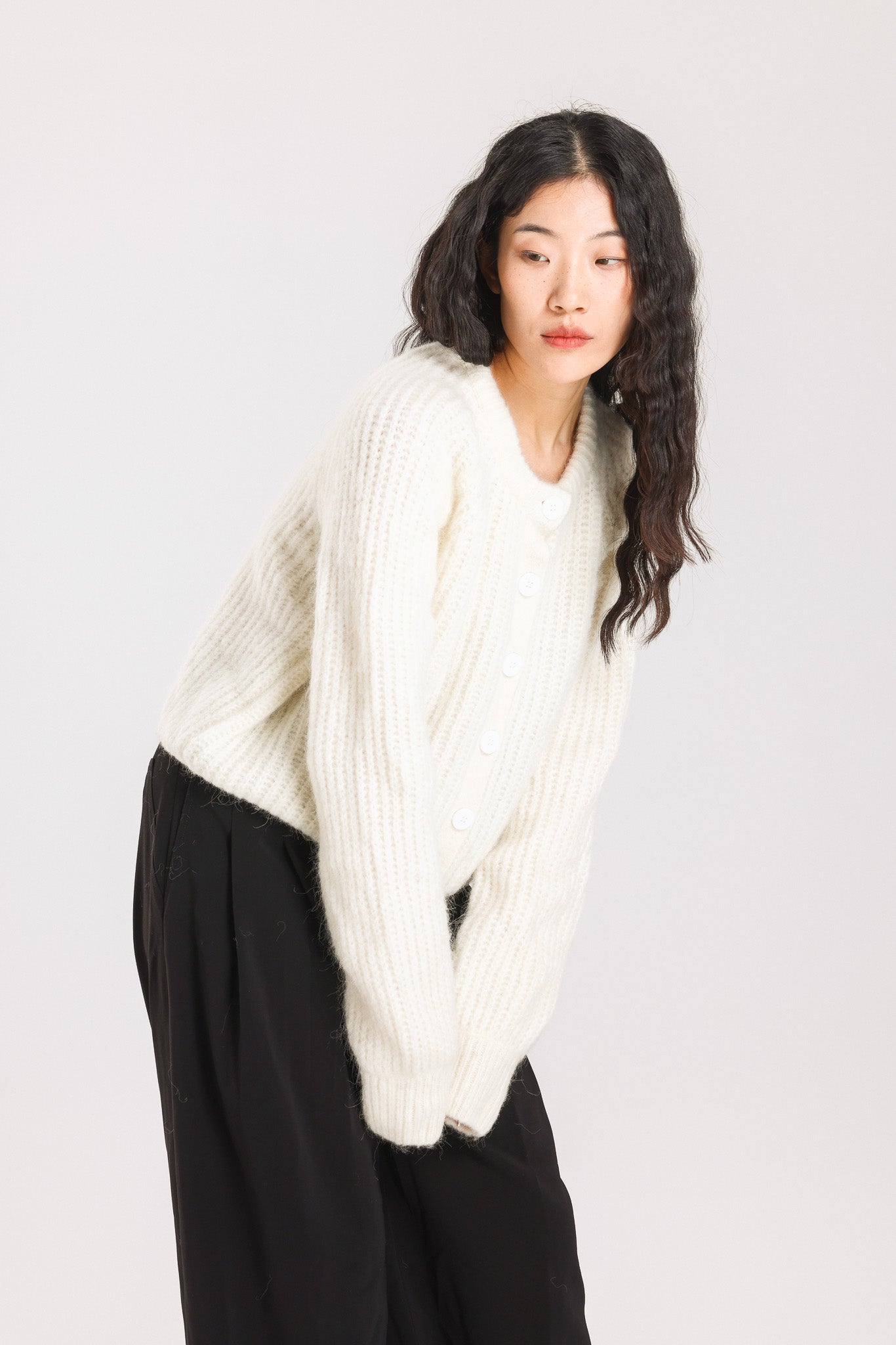 Janet Ribbed Alpaca wool  Knit Cardigan - Cream