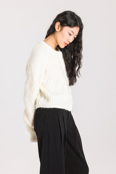 Janet Ribbed Alpaca wool  Knit Cardigan - Cream