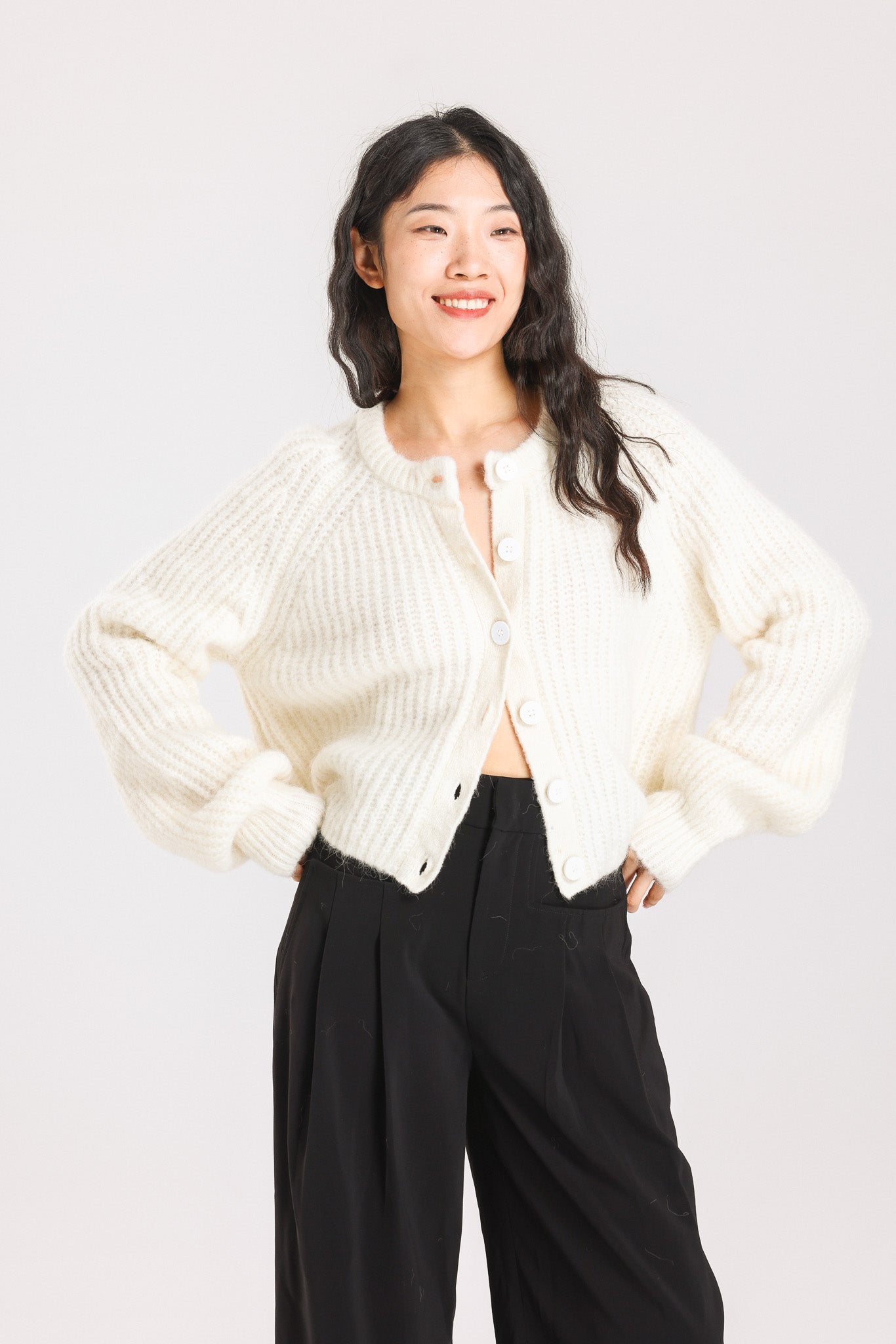 Janet Ribbed Alpaca wool  Knit Cardigan - Cream