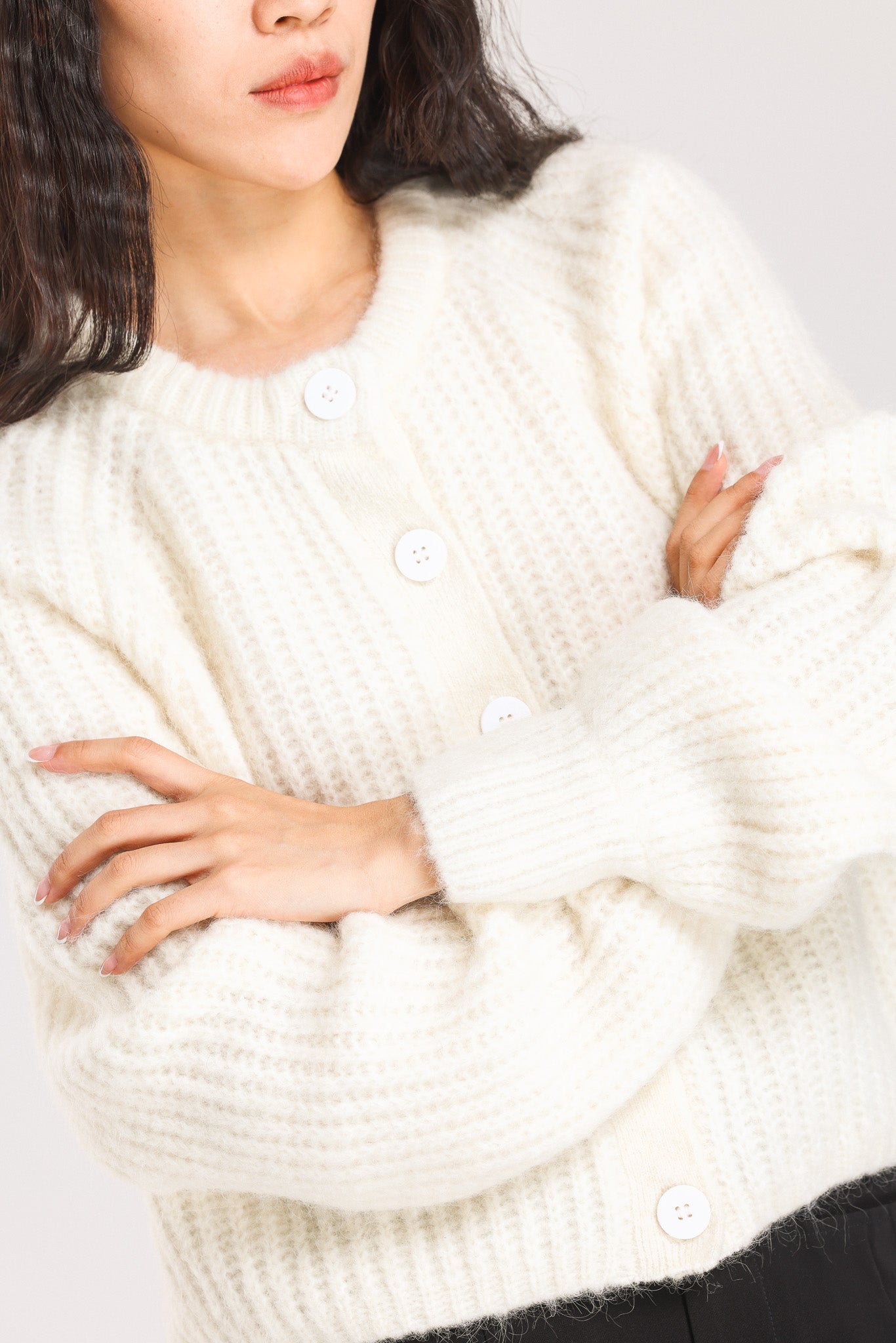 Janet Ribbed Alpaca wool  Knit Cardigan - Cream