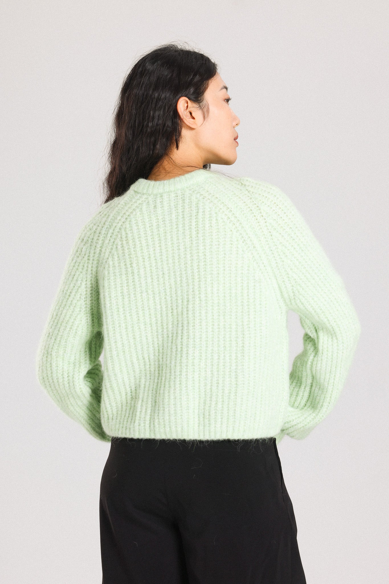 Janet Ribbed Alpaca wool  Knit Cardigan  - Lime