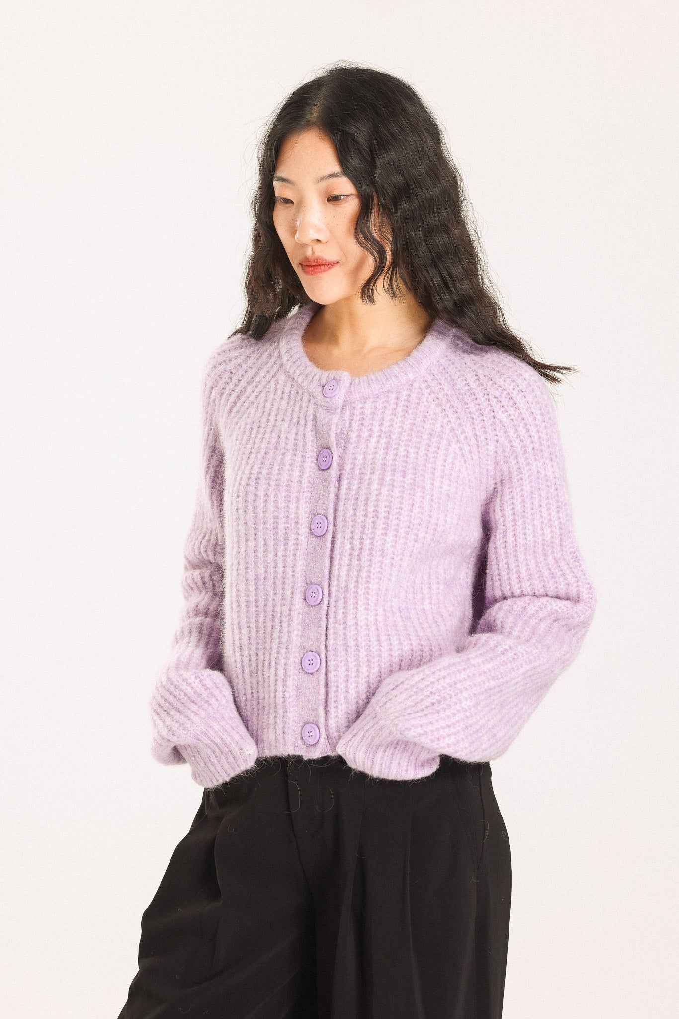 Janet Ribbed Alpaca wool  Knit Cardigan - Purple