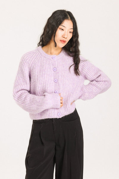 Janet Ribbed Alpaca wool  Knit Cardigan - Purple