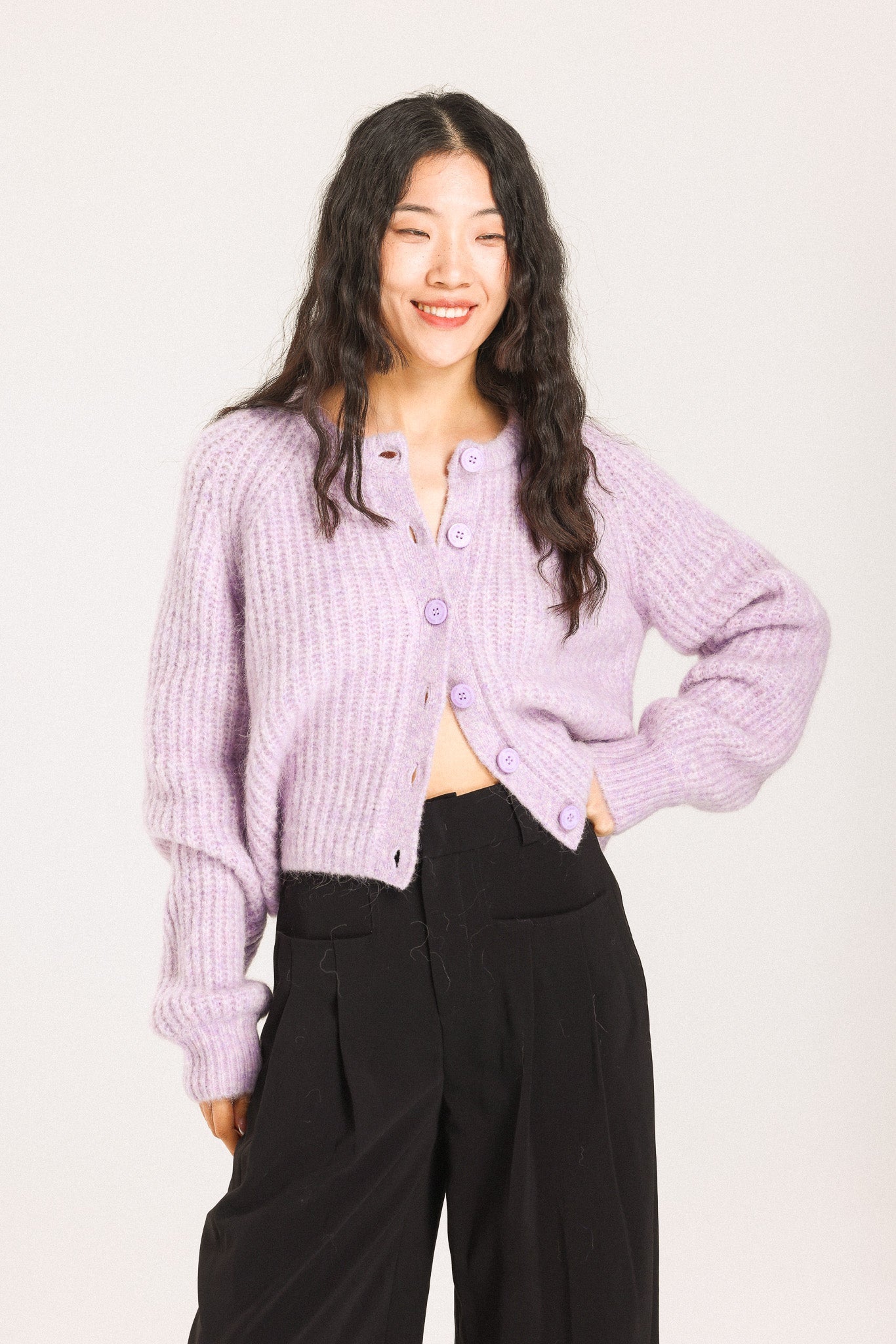 Janet Ribbed Alpaca wool  Knit Cardigan - Purple