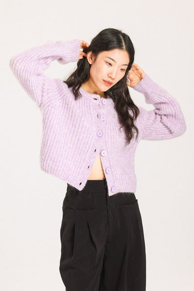 Janet Ribbed Alpaca wool  Knit Cardigan - Purple