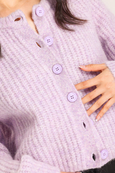 Janet Ribbed Alpaca wool  Knit Cardigan - Purple