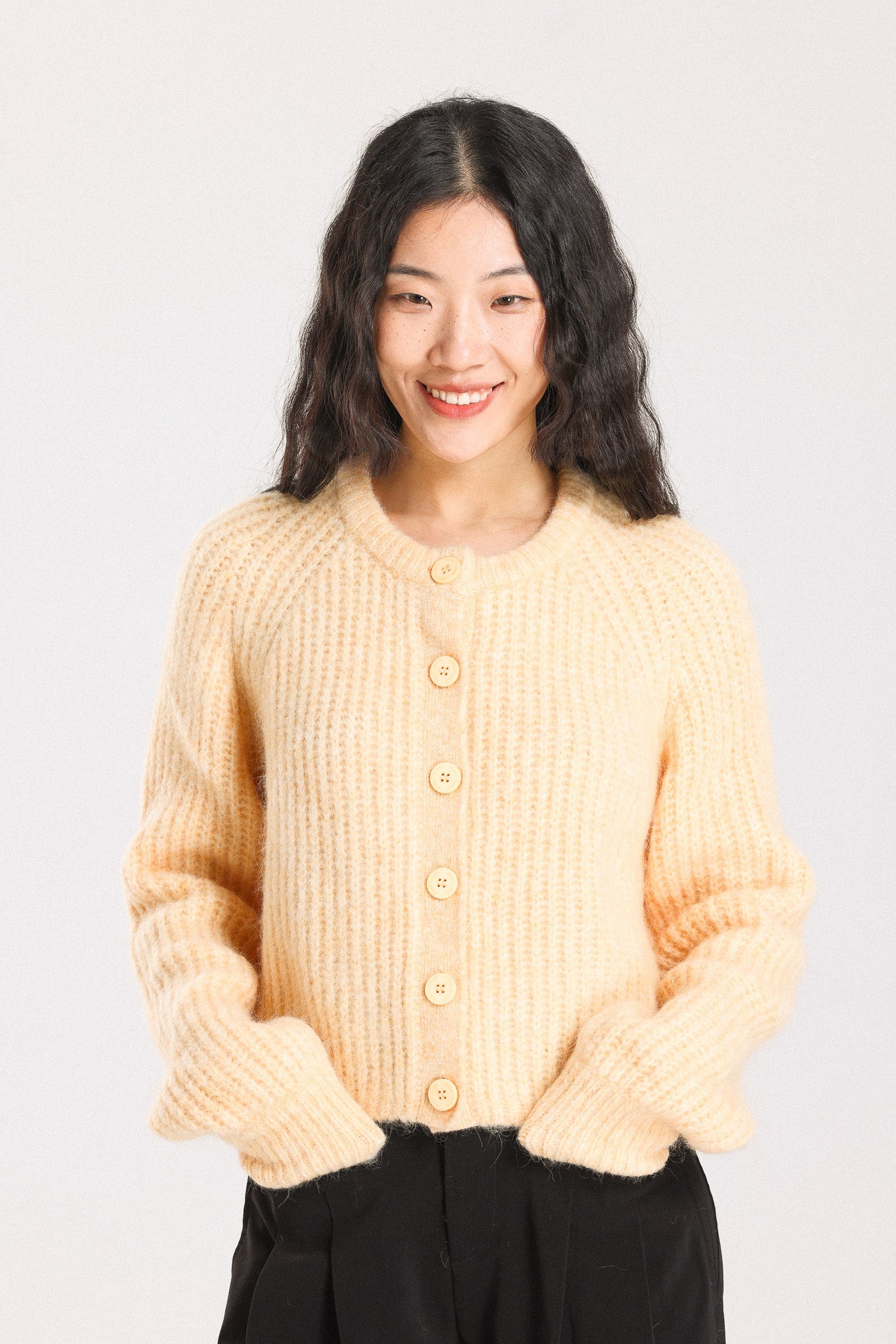 Janet Ribbed Alpaca wool  Knit Cardigan - Yellow