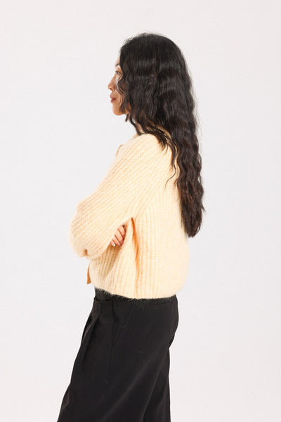 Janet Ribbed Alpaca wool  Knit Cardigan - Yellow