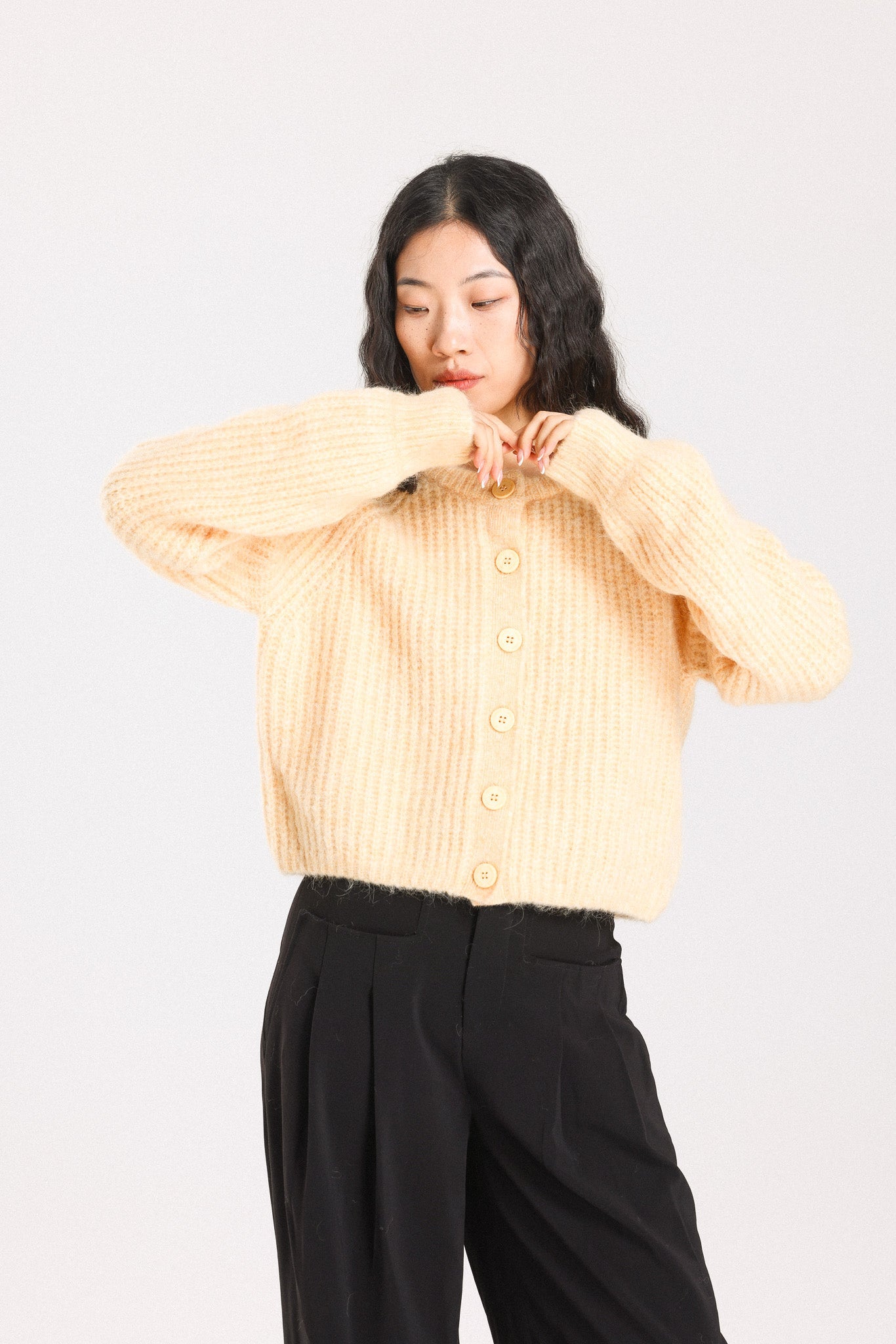 Janet Ribbed Alpaca wool  Knit Cardigan - Yellow