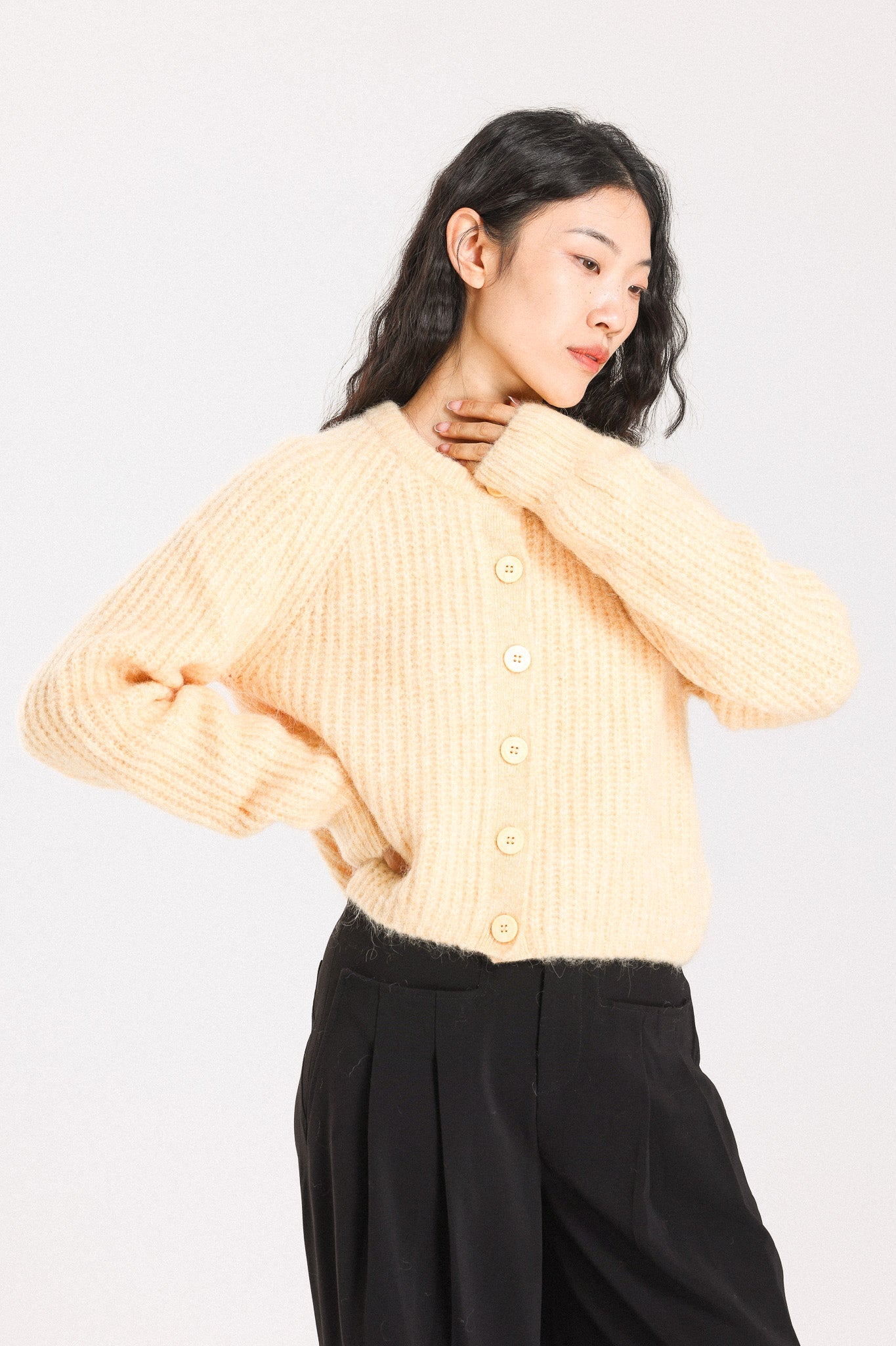 Janet Ribbed Alpaca wool  Knit Cardigan - Yellow