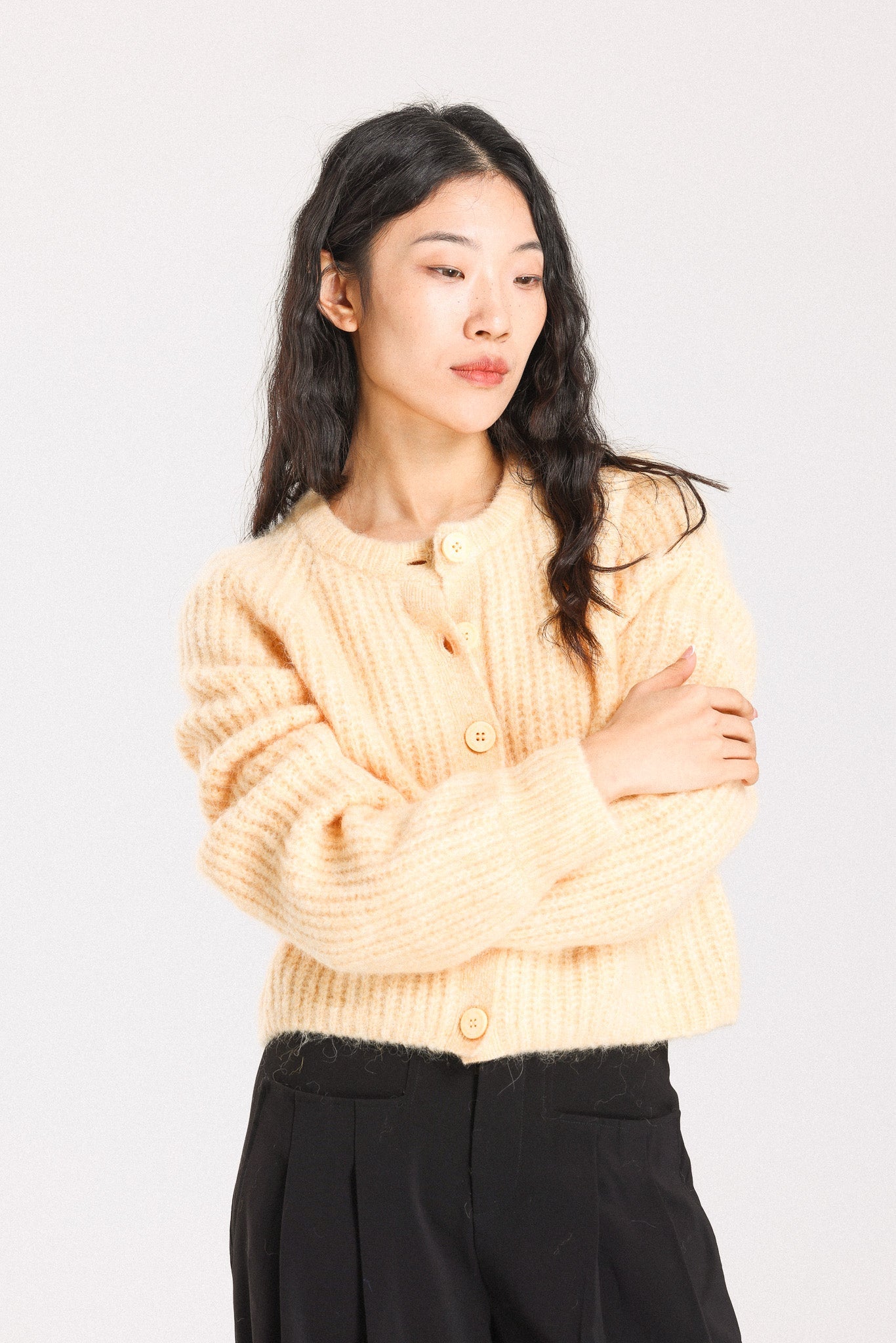 Janet Ribbed Alpaca wool  Knit Cardigan - Yellow