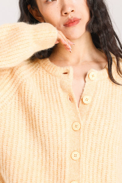 Janet Ribbed Alpaca wool  Knit Cardigan - Yellow