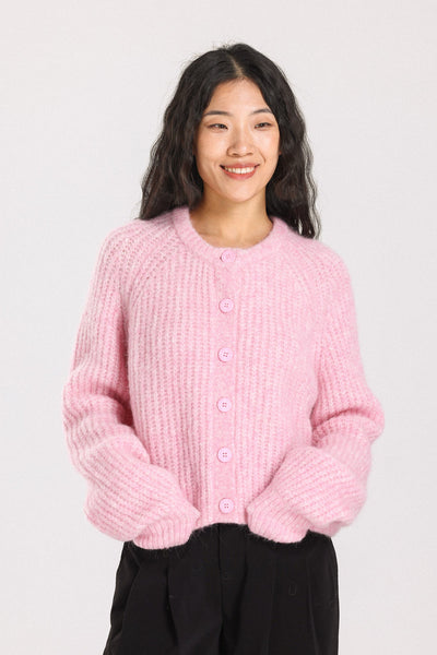 Janet Ribbed Alpaca wool Knit Cardigan - Pink