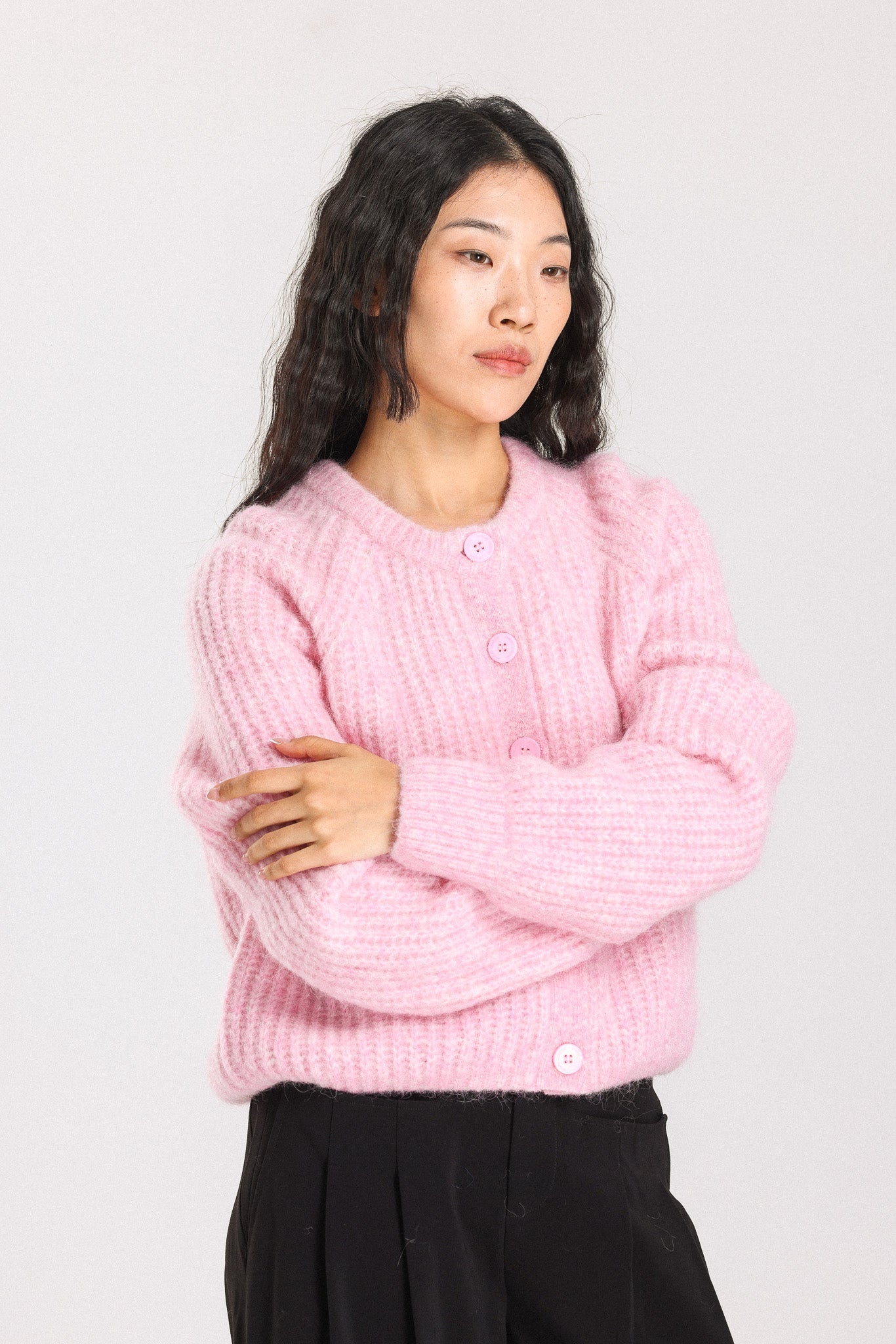 Janet Ribbed Alpaca wool Knit Cardigan - Pink