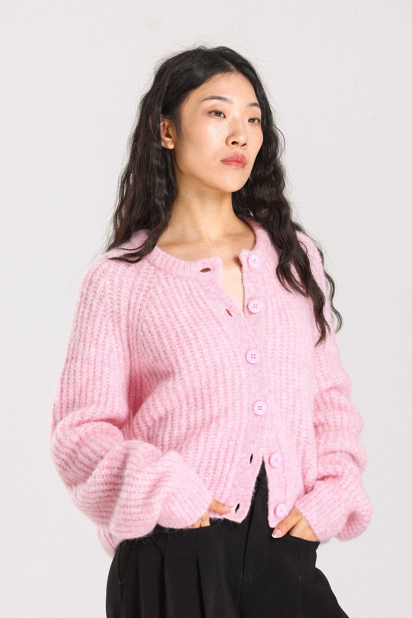 Janet Ribbed Alpaca wool Knit Cardigan - Pink