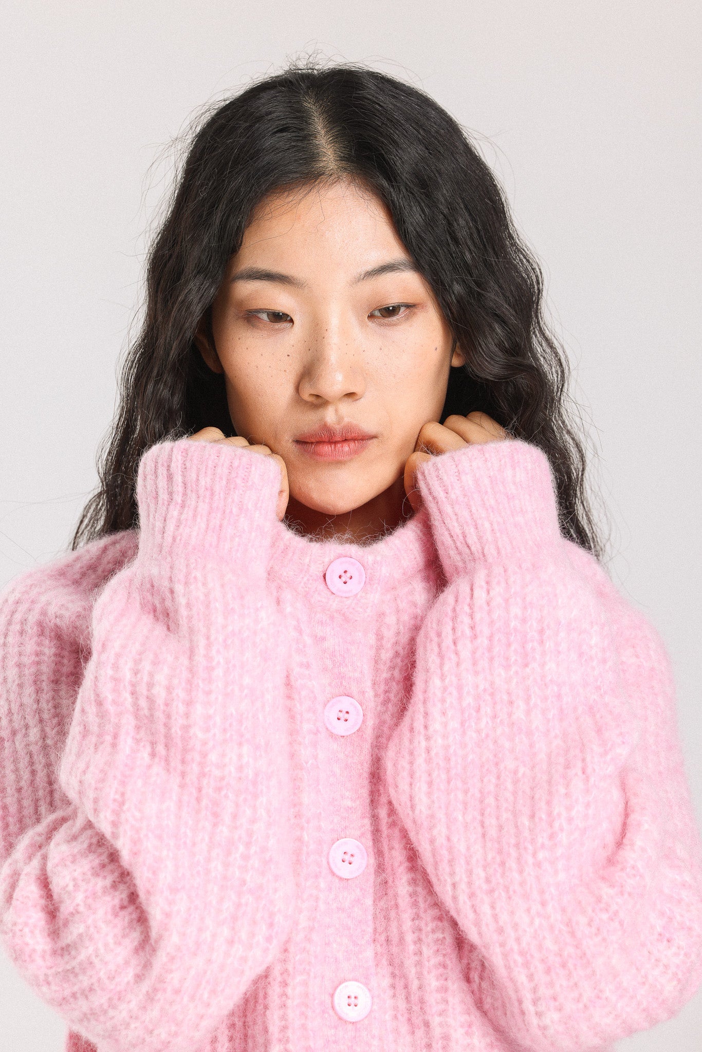 Janet Ribbed Alpaca wool Knit Cardigan - Pink