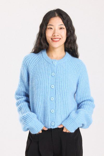 Janet Ribbed Alpaca wool  Knit Cardigan - Sky