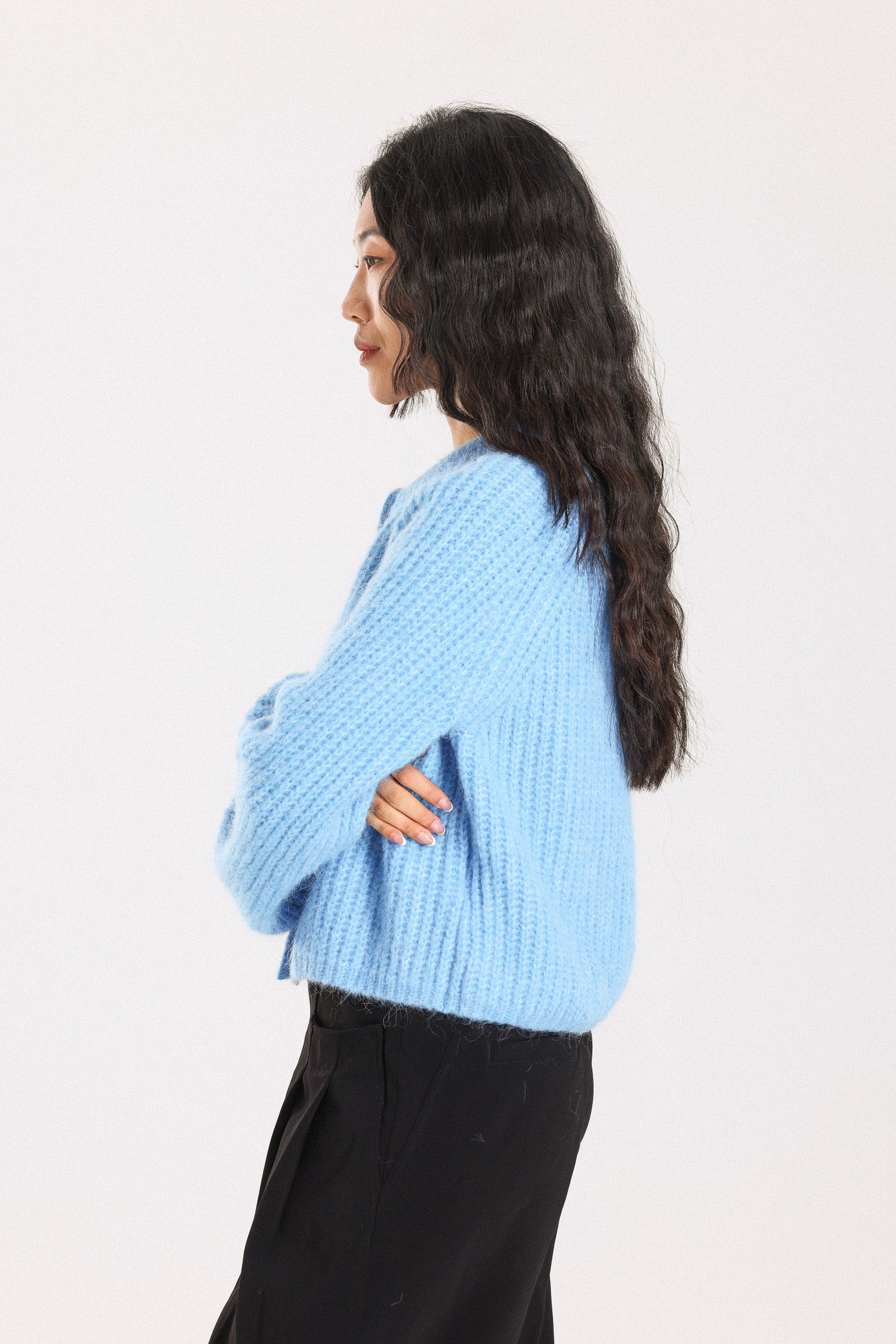 Janet Ribbed Alpaca wool  Knit Cardigan - Sky