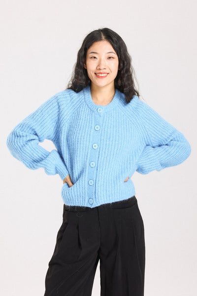 Janet Ribbed Alpaca wool  Knit Cardigan - Sky