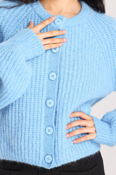 Janet Ribbed Alpaca wool  Knit Cardigan - Sky